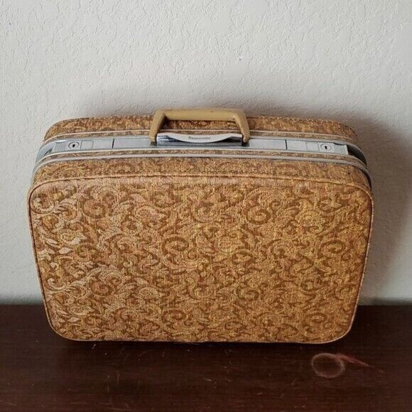 VTG 20” Suitcase Samsonite Fashionaire Flower Power 60's Mod Venice Gold… - Picture 1 of 16
